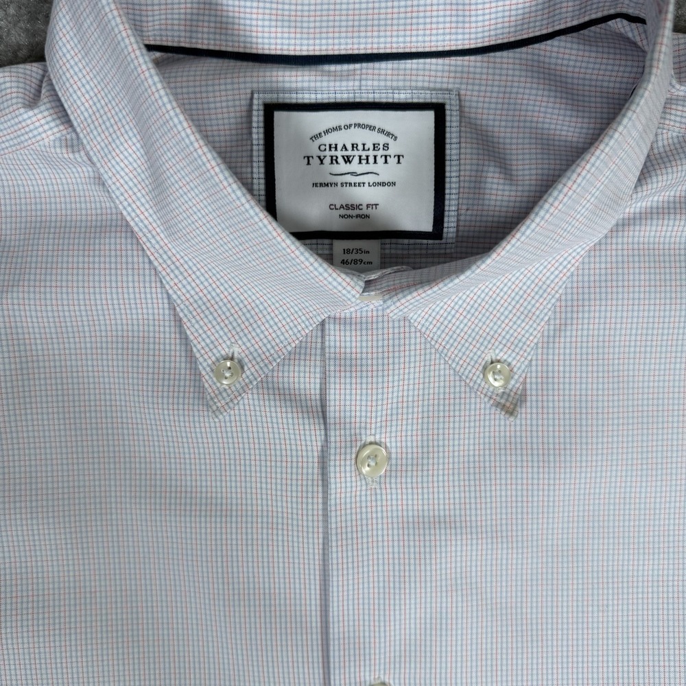 Charles Tyrwhitt Shirt Mens 18/35 Whiste Plaid Long Sleeve Button Up Classic Fit